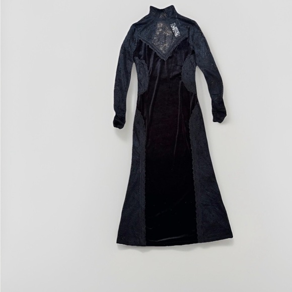Anthropologie Black Lace and Velvet Midi Dress - Picture 2 of 10
